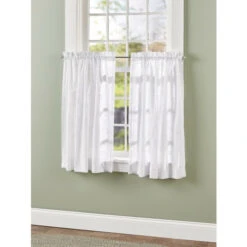 Promo 🤩 Vermont Country Store Floret Candlewick Rod Pocket Tiers White ✔️