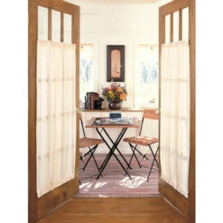 Budget ⌛ Vermont Country Store Striped Semi-Sheer Rod Pocket Door Panel White ❤️