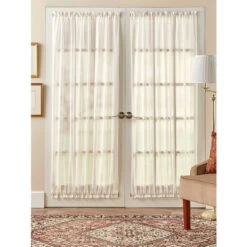 Promo 🧨 Vermont Country Store Sandy Semi-Sheer Rod Pocket Door Panel Natural 🧨