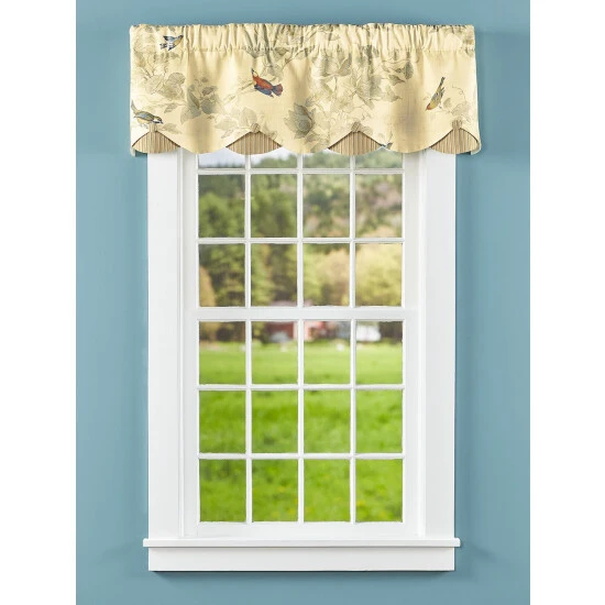 New ⌛ Vermont Country Store Aviary Rod Pocket Layered Scalloped Valance White 😉