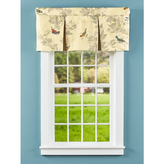 New ❤️ Vermont Country Store Aviary Lined Pleated Rod Pocket Valance White 👍