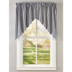 Hot Sale ✔️ Vermont Country Store Cabin Check Rod Pocket Swag Pair Black 🧨