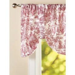 Discount ❤️ Vermont Country Store Essex Toile Rod Pocket Tie-Up Valance Gray ⭐