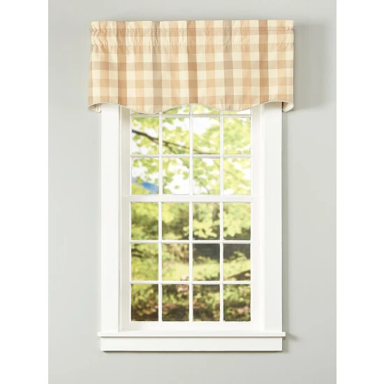 New ๐ Vermont Country Store Moire Plaid Lined Rod Pocket Scalloped Valance Natural โค๏ธ