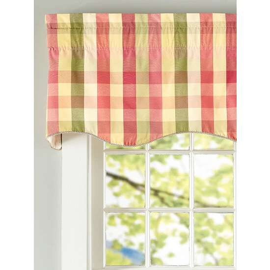 New ๐ Vermont Country Store Moire Plaid Lined Rod Pocket Scalloped Valance Natural โค๏ธ - Image 2