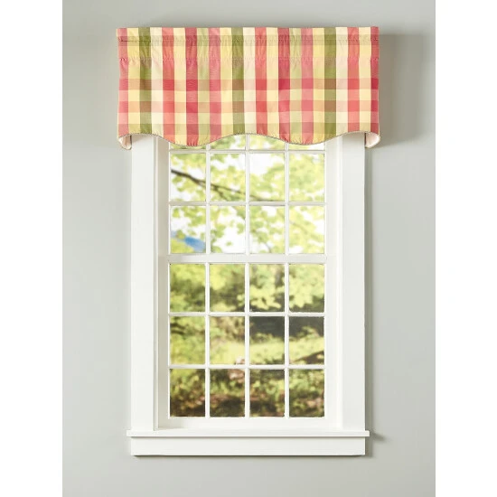 New ๐ Vermont Country Store Moire Plaid Lined Rod Pocket Scalloped Valance Natural โค๏ธ - Image 3