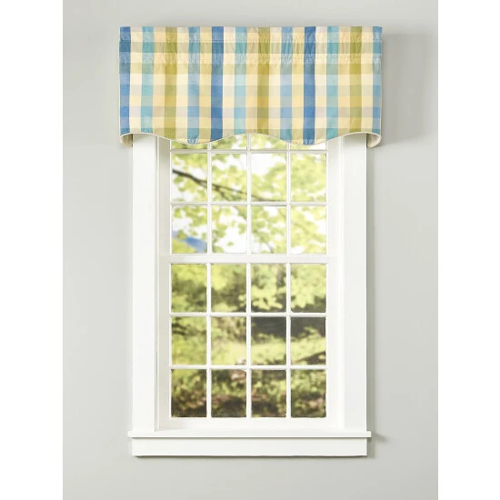New ๐ Vermont Country Store Moire Plaid Lined Rod Pocket Scalloped Valance Natural โค๏ธ - Image 4
