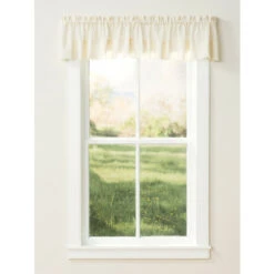 New 🔥 Vermont Country Store Striped Semi-Sheer Rod Pocket Tailored Valance Natural 🌟