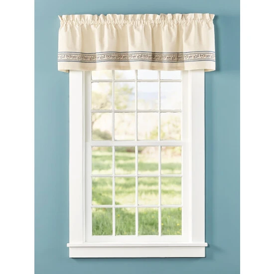 Brand new ⭐ Vermont Country Store Stenciled Border Rod Pocket Muslin Tailored Valance 💯