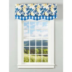 Cheap ✨ Vermont Country Store Lemon Sunshine Rod Pocket Scalloped Valance Blue 🔔
