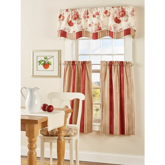 Hot Sale ⭐ Vermont Country Store Brighton Rose Lined Layered Scalloped Valance Red Floral 🎉 - Image 3