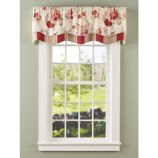 Hot Sale ⭐ Vermont Country Store Brighton Rose Lined Layered Scalloped Valance Red Floral 🎉 - Image 5
