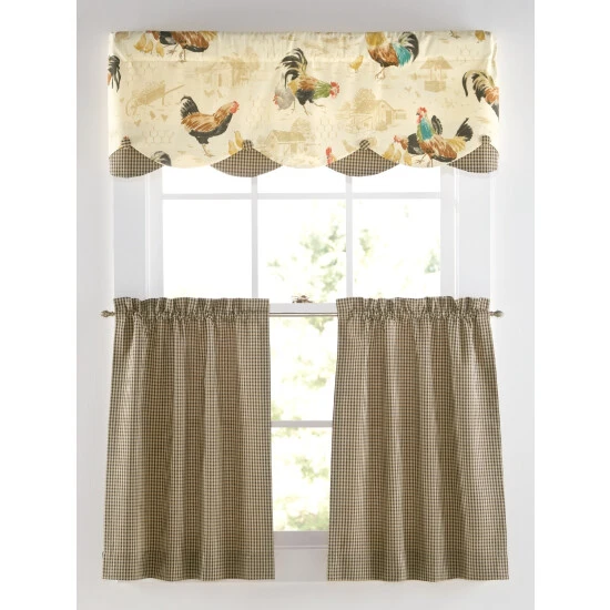 Cheapest โ๏ธ Vermont Country Store Rooster Strut Rod Pocket Layered Scalloped Valance Charcoal โค๏ธ - Image 3