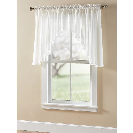 Promo ⭐ Vermont Country Store Sandy Semi-Sheer Rod Pocket Swag Pair, In 3 Sizes Natural ❤️