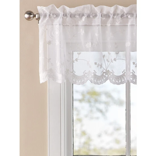 Promo π Vermont Country Store Embroidered Scalloped Rod Pocket Valance Cream β - Image 2