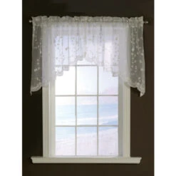 Promo 💯 Vermont Country Store Embroidered Scalloped Rod Pocket Swag Pair Cream 😉