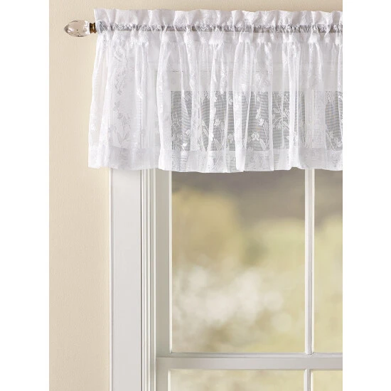 Best Sale 🎁 Vermont Country Store Butterfly Garden Lace Rod Pocket Ruffled Valance Ivory 👍 - Image 2