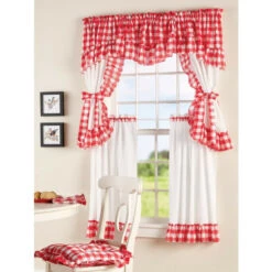 Buy 😀 Vermont Country Store Gingham Blossom Rod Pocket Insert Valance Red 🔔