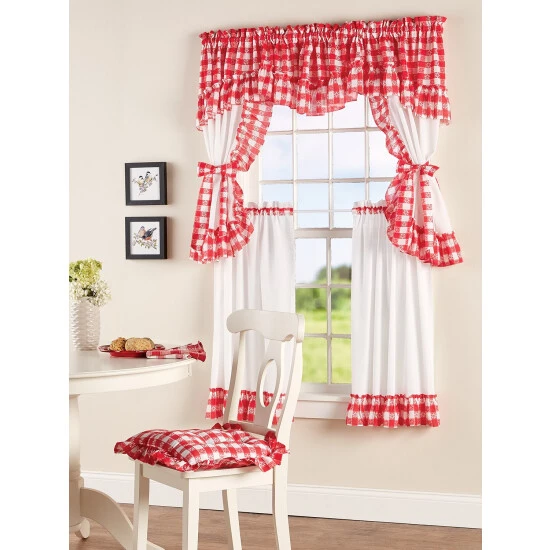 Buy 😀 Vermont Country Store Gingham Blossom Rod Pocket Insert Valance Red 🔔 - Image 3