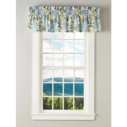 Budget ✔️ Vermont Country Store Blooming Hydrangea Rod Pocket Insert Valance Blue 🔔