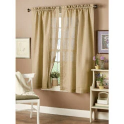 Hot Sale 💯 Vermont Country Store Soft Tweed Lined Rod Pocket Tailored Valance Natural ❤️