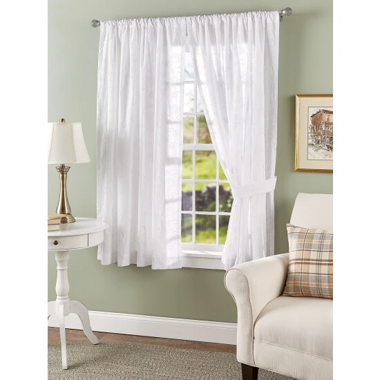 Buy ๐ Vermont Country Store Floret Candlewick Rod Pocket Curtains White โ