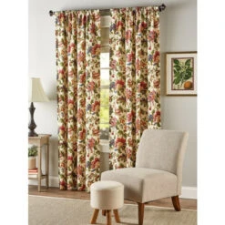 Flash Sale ⌛ Vermont Country Store Hearthwood Floral Lined Rod Pocket Curtains Natural ⌛