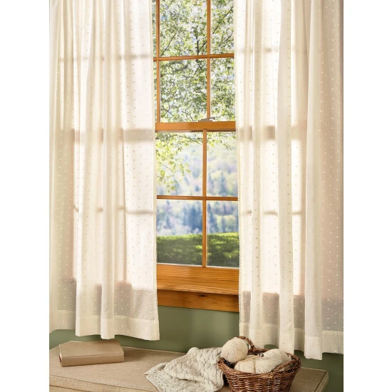 Buy ❤️ Vermont Country Store Swiss Dot Semi-Sheer Rod Pocket Curtains Ivory 😍