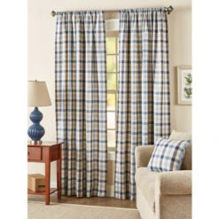 Brand new ✔️ Vermont Country Store Homestead Check Lined Rod Pocket Curtains Black 🌟