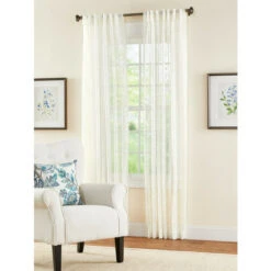 Brand new ๐ Vermont Country Store Petite Fleur Embroidered Sheer Rod Pocket Panel With Back Tabs White ๐