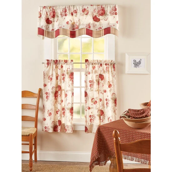 Buy 😍 Vermont Country Store Brighton Rose Rod Pocket Tiers Red Floral 🎁 - Image 2