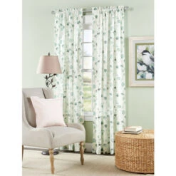 Outlet ⌛ Vermont Country Store Fresh Floral Rod Pocket Panel Spa Green 🔔