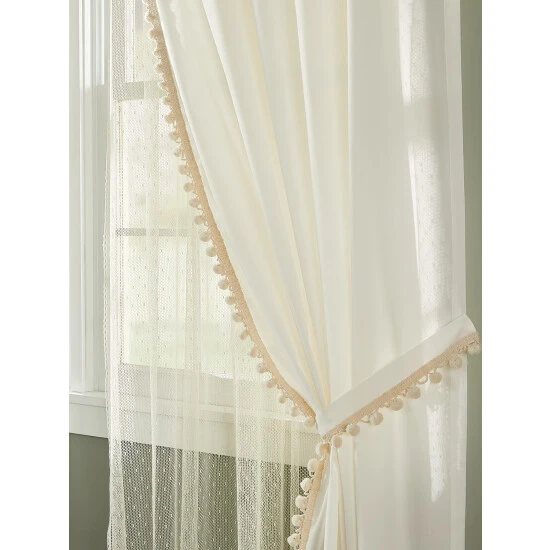 New 🎁 Vermont Country Store Classic Ball Fringe Rod Pocket Curtains White 🎁 - Image 2