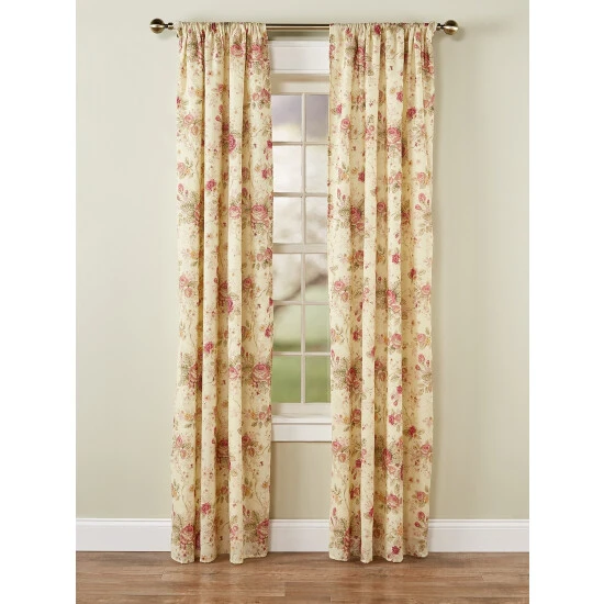 Hot Sale π Vermont Country Store Everlasting Rose Lined Rod Pocket Curtains Ecru Floral π