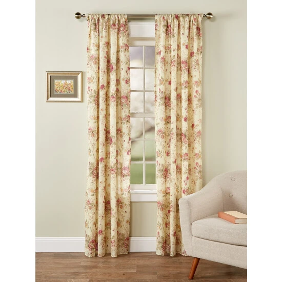 Hot Sale π Vermont Country Store Everlasting Rose Lined Rod Pocket Curtains Ecru Floral π - Image 2