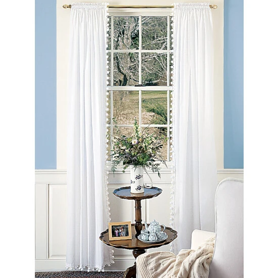 New 🎁 Vermont Country Store Classic Ball Fringe Rod Pocket Curtains White 🎁 - Image 7