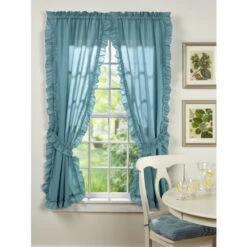 Hot Sale ✔️ Vermont Country Store Classic Solid Ruffles Rod Pocket Curtains Blue 🎁