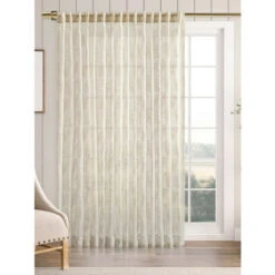 Buy 🎉 Vermont Country Store Embroidered Leaves Sheer Rod Pocket Patio Panel With Back Tabs Gray 😉