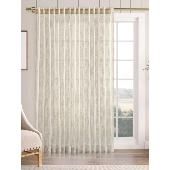 Buy 🎉 Vermont Country Store Embroidered Leaves Sheer Rod Pocket Patio Panel With Back Tabs Gray 😉