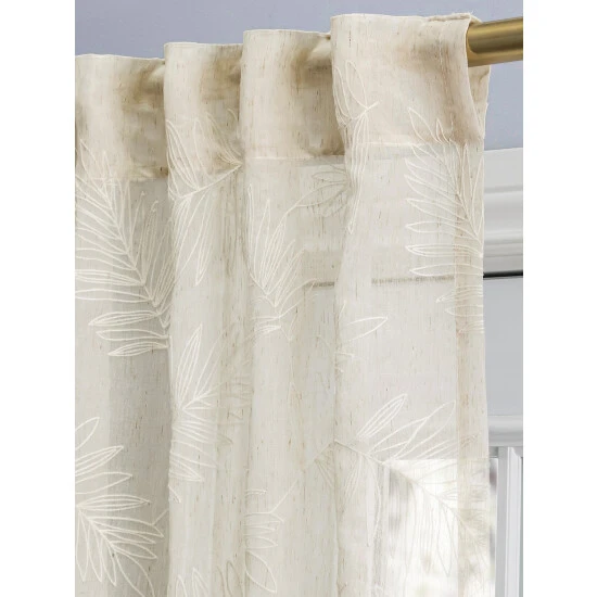 Buy 🎉 Vermont Country Store Embroidered Leaves Sheer Rod Pocket Patio Panel With Back Tabs Gray 😉 - Image 3