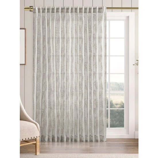 Buy 🎉 Vermont Country Store Embroidered Leaves Sheer Rod Pocket Patio Panel With Back Tabs Gray 😉 - Image 7