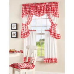 Best reviews of ✨ Vermont Country Store Gingham Blossom Rod Pocket Tiers Red ✔️