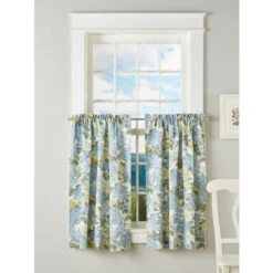 Cheap 😉 Vermont Country Store Blooming Hydrangea Rod Pocket Tiers Blue 🌟