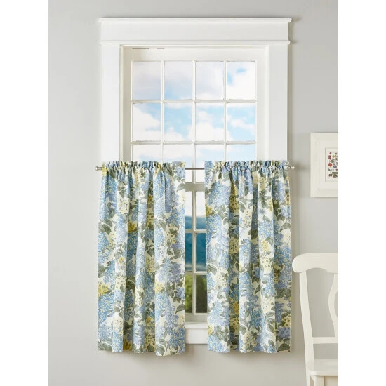 Cheap 😉 Vermont Country Store Blooming Hydrangea Rod Pocket Tiers Blue 🌟